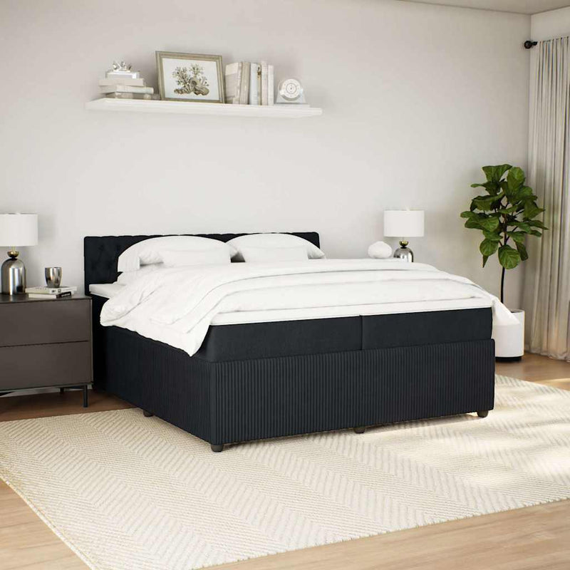 Pat box spring cu saltea, negru, 200x200 cm, catifea
