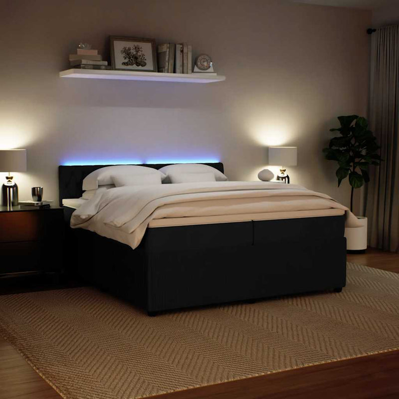 Pat box spring cu saltea, negru, 200x200 cm, catifea