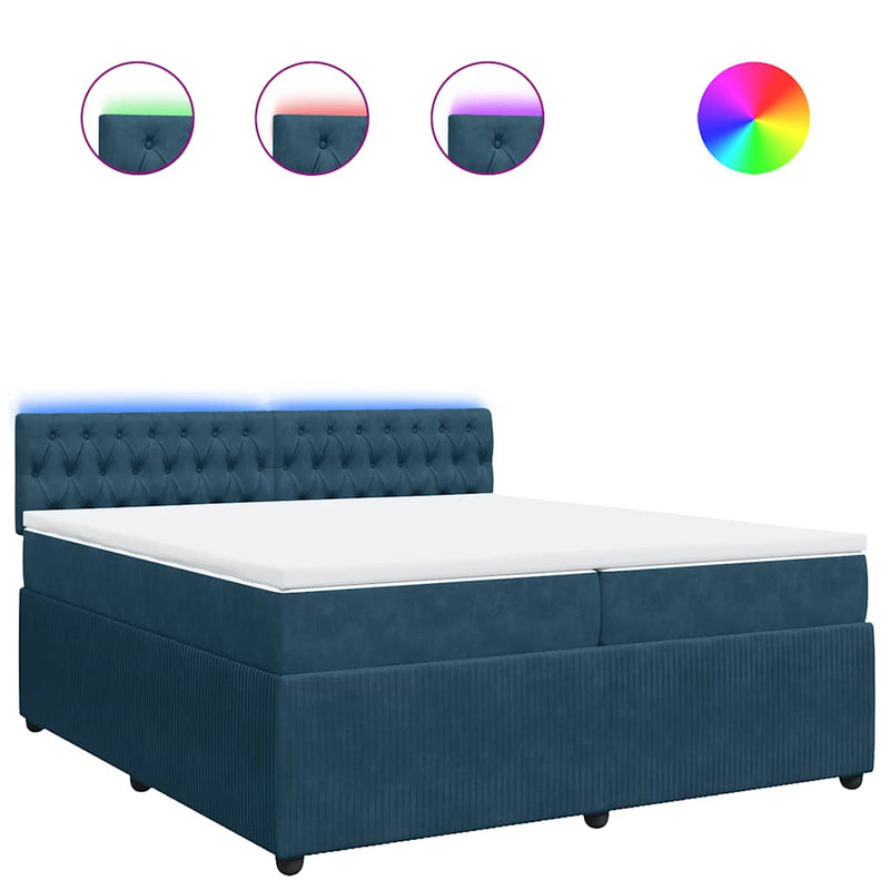Pat box spring cu saltea, albastru, 200x200 cm, catifea