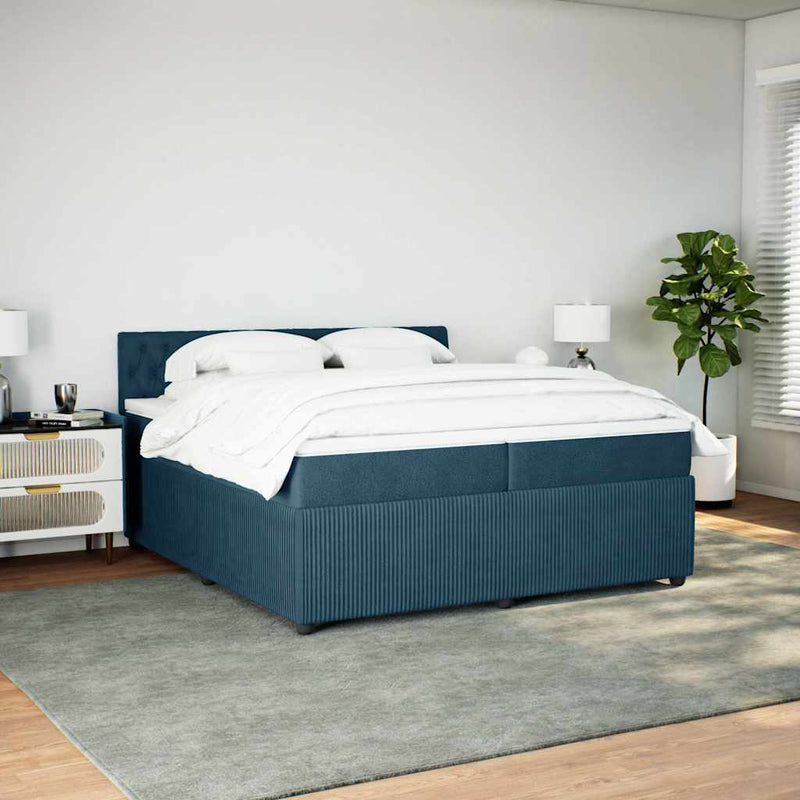 Pat box spring cu saltea, albastru, 200x200 cm, catifea