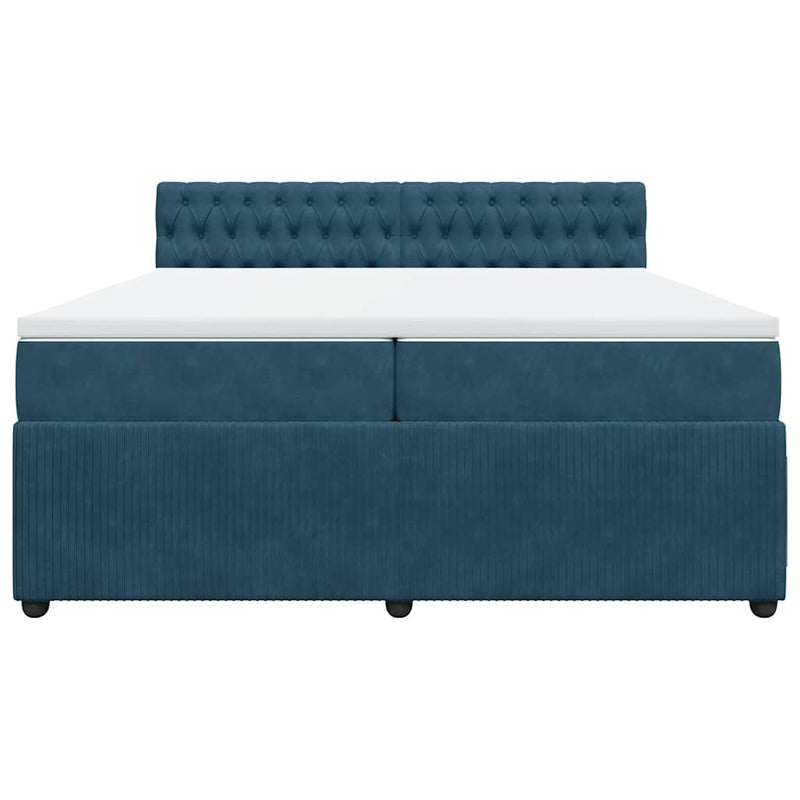 Pat box spring cu saltea, albastru, 200x200 cm, catifea