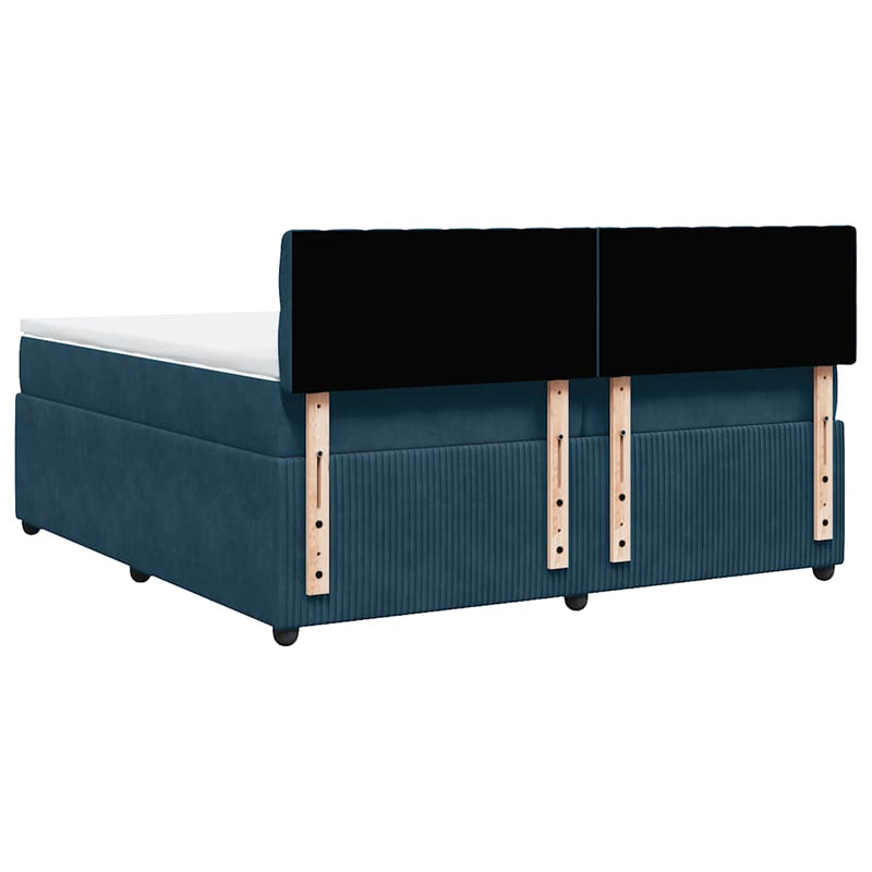 Pat box spring cu saltea, albastru, 200x200 cm, catifea