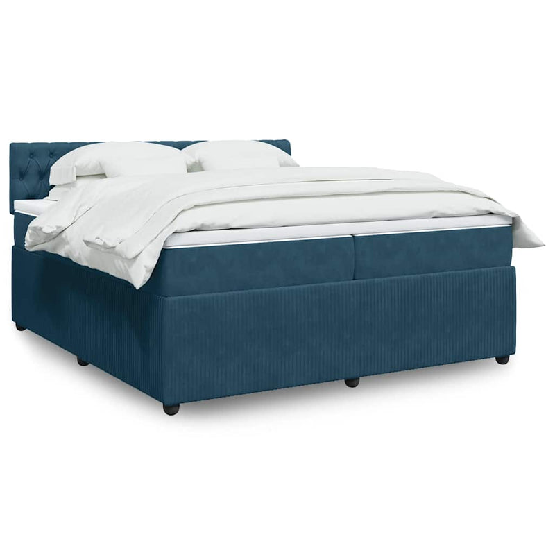 Pat box spring cu saltea, albastru, 200x200 cm, catifea