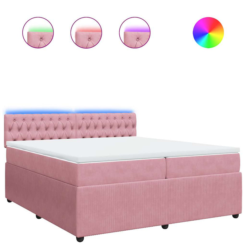 Pat box spring cu saltea, roz, 200x200 cm, catifea
