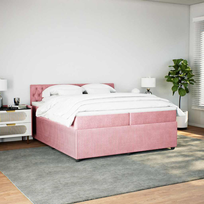 Pat box spring cu saltea, roz, 200x200 cm, catifea