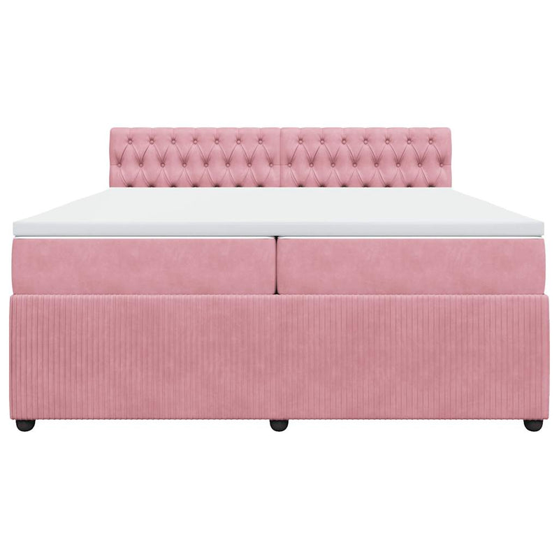 Pat box spring cu saltea, roz, 200x200 cm, catifea