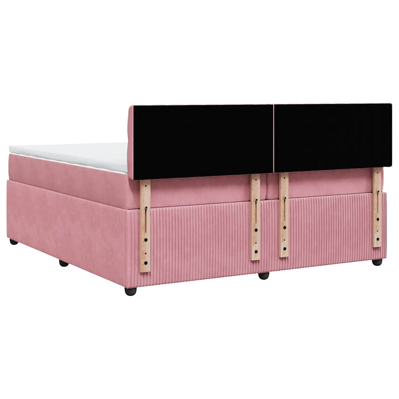 Pat box spring cu saltea, roz, 200x200 cm, catifea