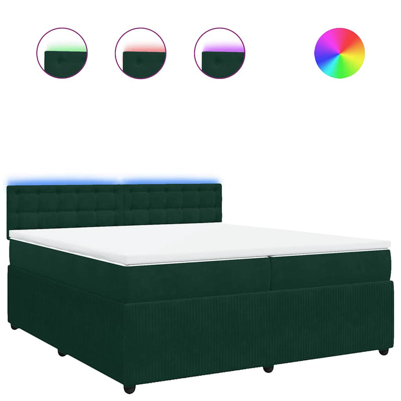 Pat box spring cu saltea, verde închis, 200x200 cm, catifea