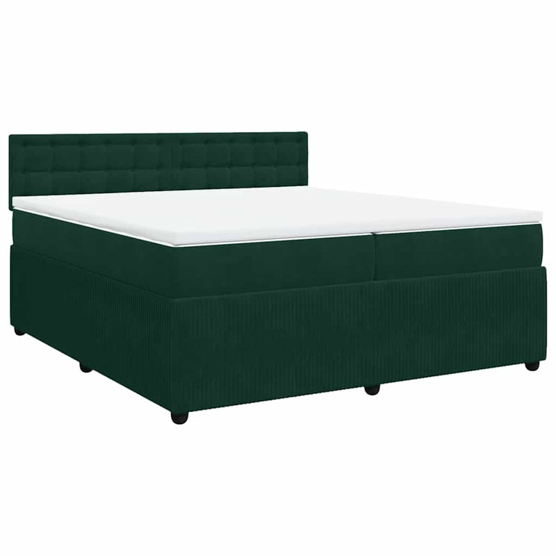 Pat box spring cu saltea, verde închis, 200x200 cm, catifea