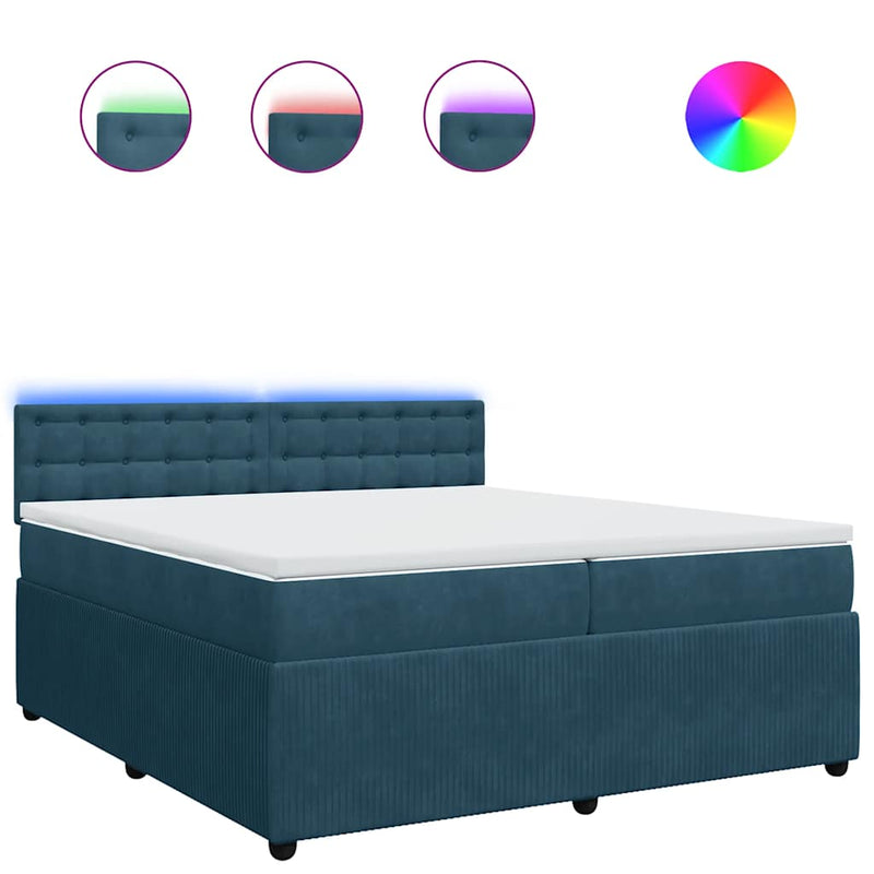 Pat box spring cu saltea, albastru, 200x200 cm, catifea