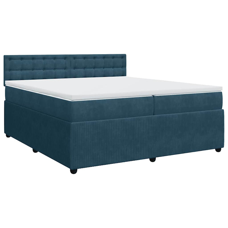 Pat box spring cu saltea, albastru, 200x200 cm, catifea