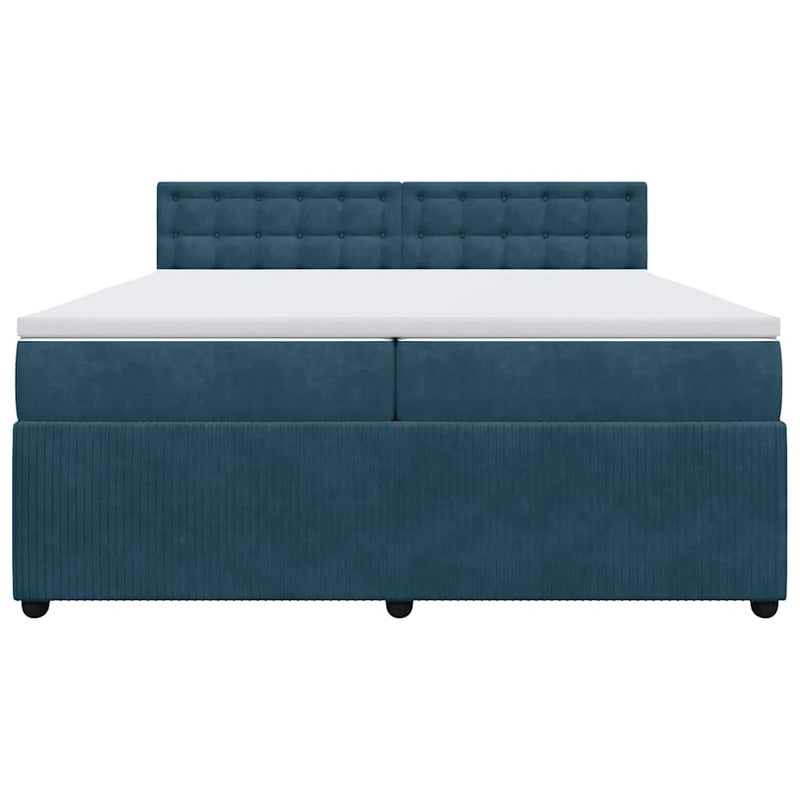 Pat box spring cu saltea, albastru, 200x200 cm, catifea