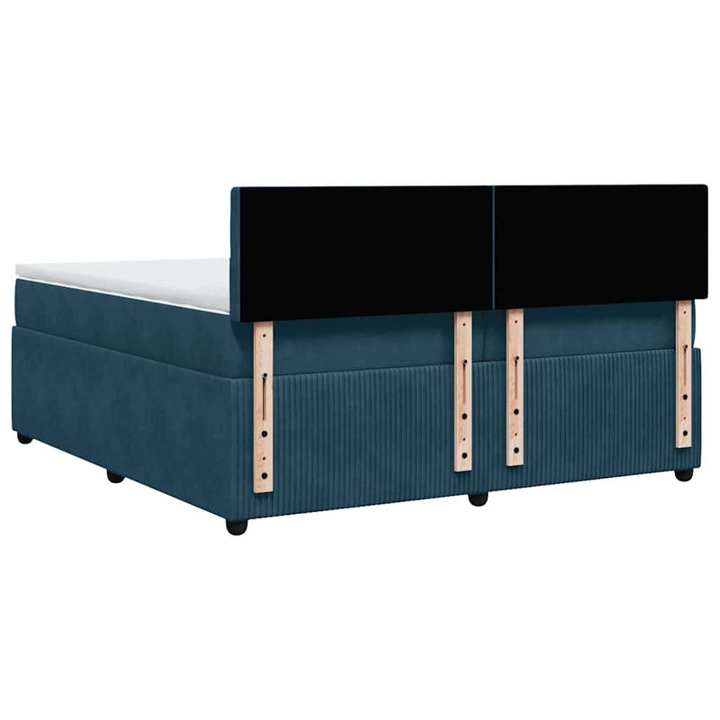 Pat box spring cu saltea, albastru, 200x200 cm, catifea