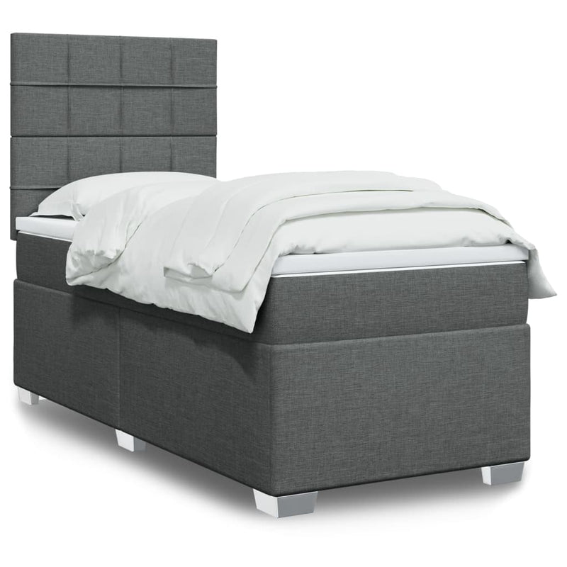 Pat box spring cu saltea, gri închis, 80x200 cm, textil