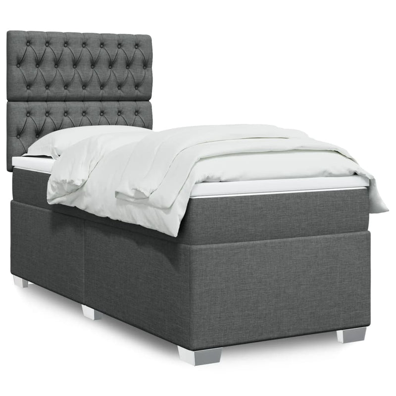 Pat box spring cu saltea, gri închis, 80x200 cm, textil