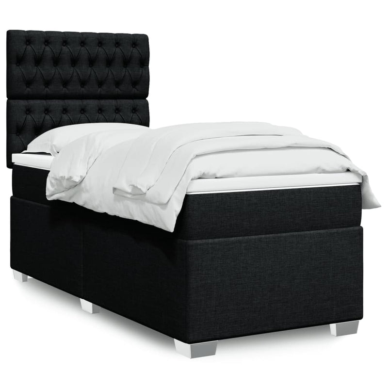 Pat box spring cu saltea, negru, 80x200 cm, textil