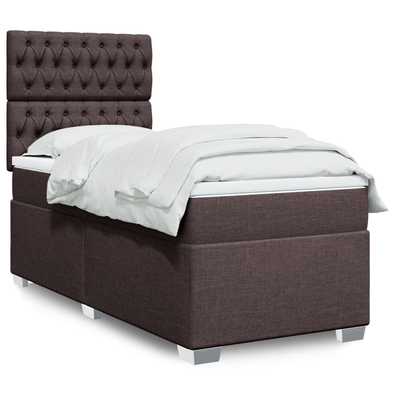 Pat box spring cu saltea, maro închis, 80x200 cm, textil