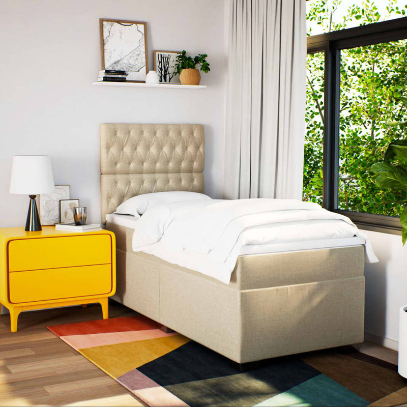 Pat box spring cu saltea, crem, 80x200 cm, textil