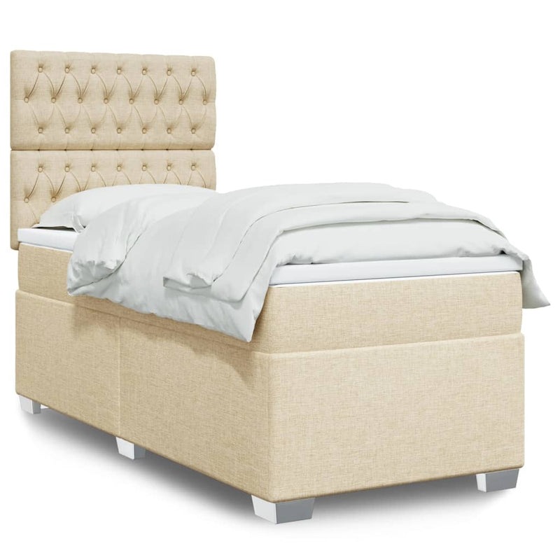 Pat box spring cu saltea, crem, 80x200 cm, textil