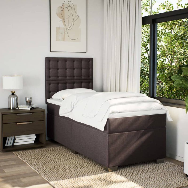 Pat box spring cu saltea, maro închis, 80x200 cm, textil