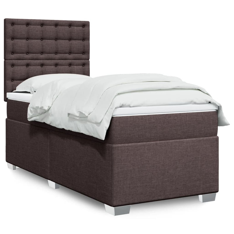 Pat box spring cu saltea, maro închis, 80x200 cm, textil