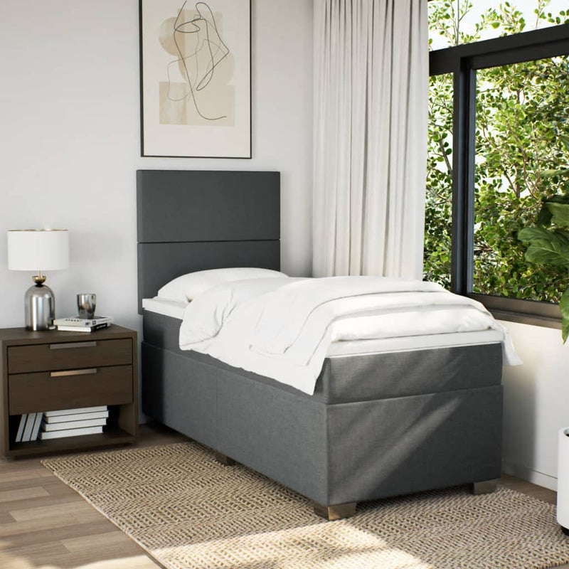 Pat box spring cu saltea, gri închis, 90x190 cm, textil