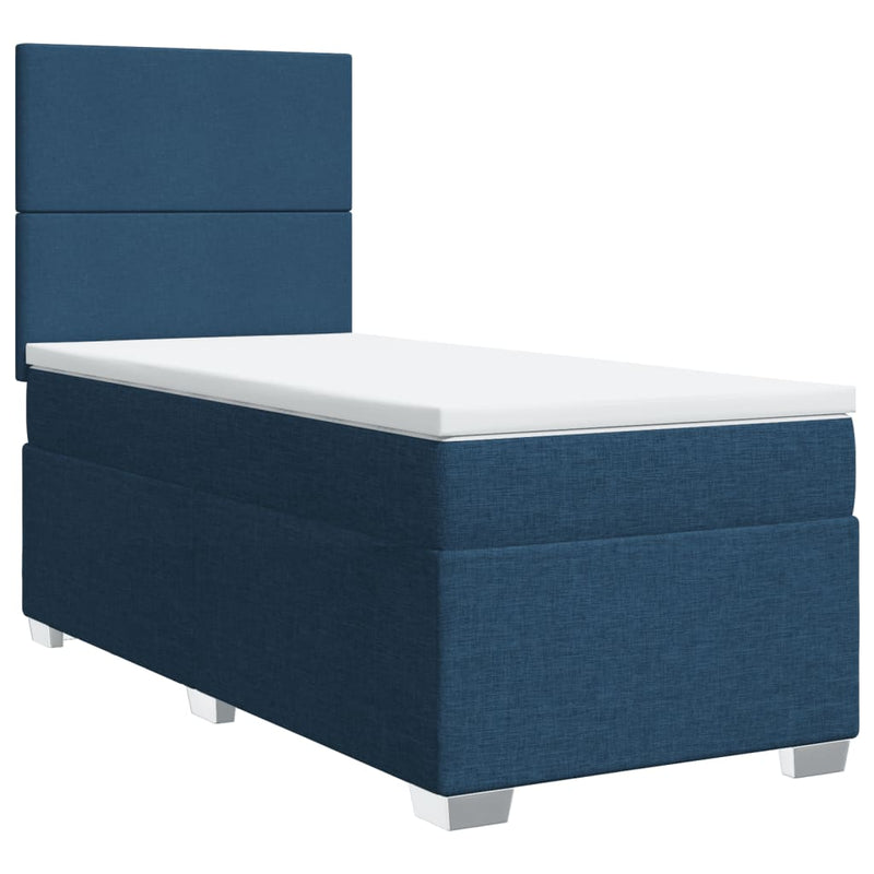 Pat box spring cu saltea, albastru, 90x190 cm, textil
