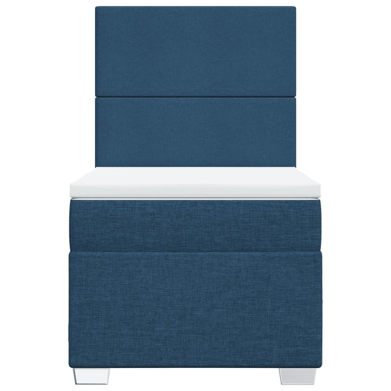 Pat box spring cu saltea, albastru, 90x190 cm, textil