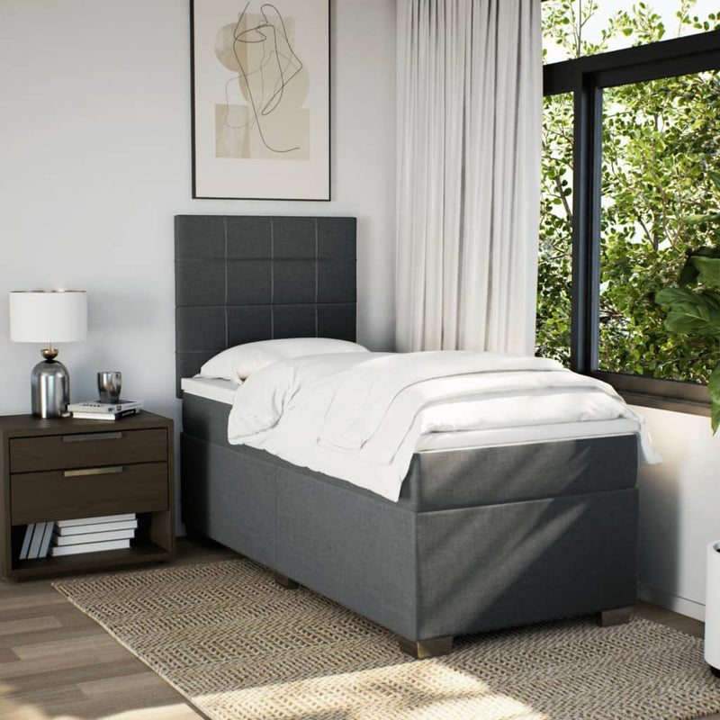 Pat box spring cu saltea, gri închis, 90x190 cm, textil