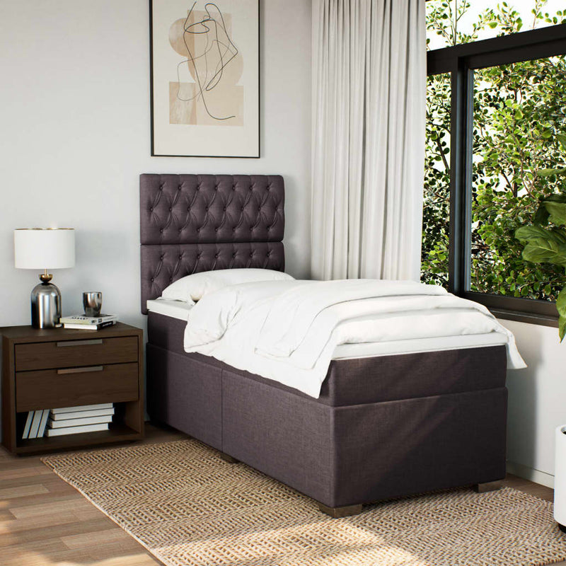 Pat box spring cu saltea, maro închis, 90x190 cm, textil