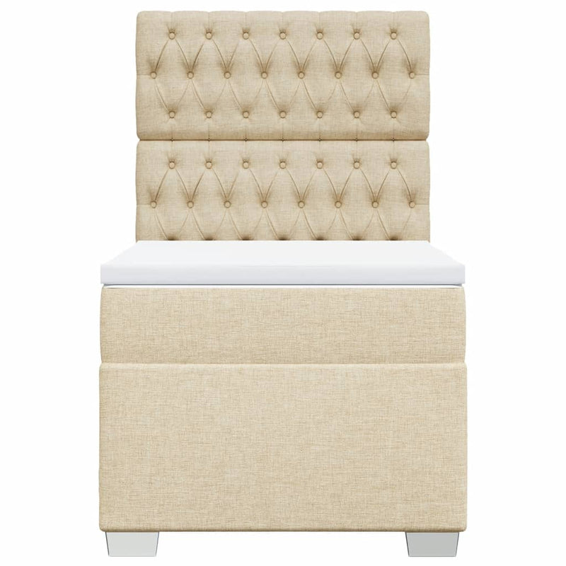 Pat box spring cu saltea, crem, 90x190 cm, textil