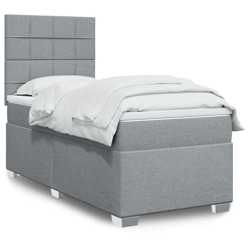 Pat box spring cu saltea, gri deschis, 90x200 cm, textil