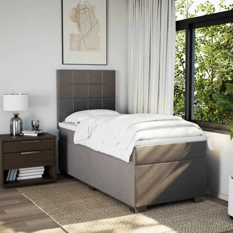 Pat box spring cu saltea, gri taupe, 90x200 cm, textil