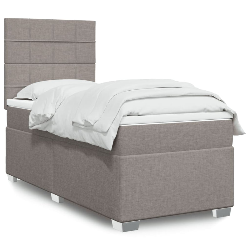 Pat box spring cu saltea, gri taupe, 90x200 cm, textil