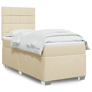 Pat box spring cu saltea, crem, 90x200 cm, textil