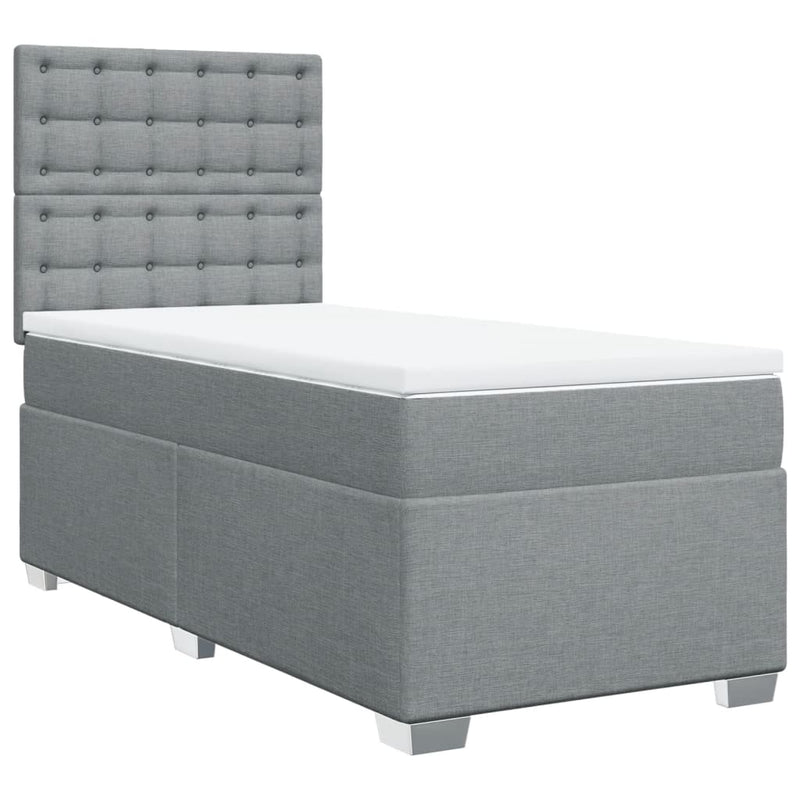 Pat box spring cu saltea, gri deschis, 90x200 cm, textil