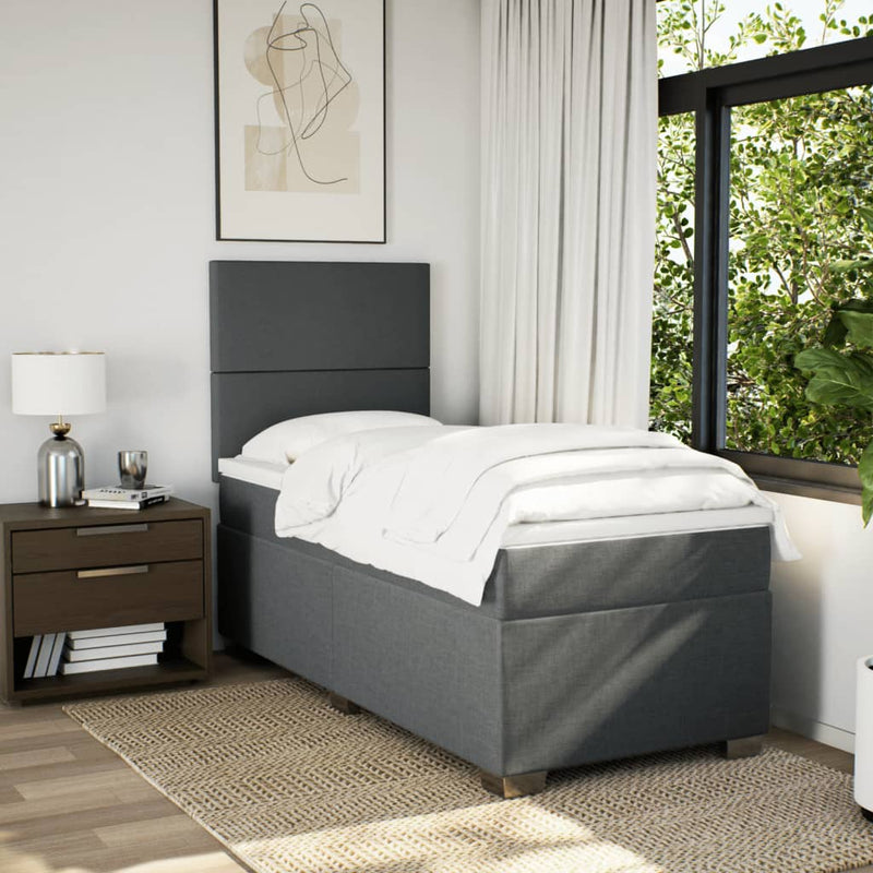Pat box spring cu saltea, gri închis, 100x200 cm, textil