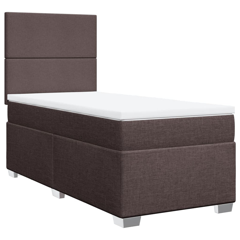 Pat box spring cu saltea, maro închis, 100x200 cm, textil