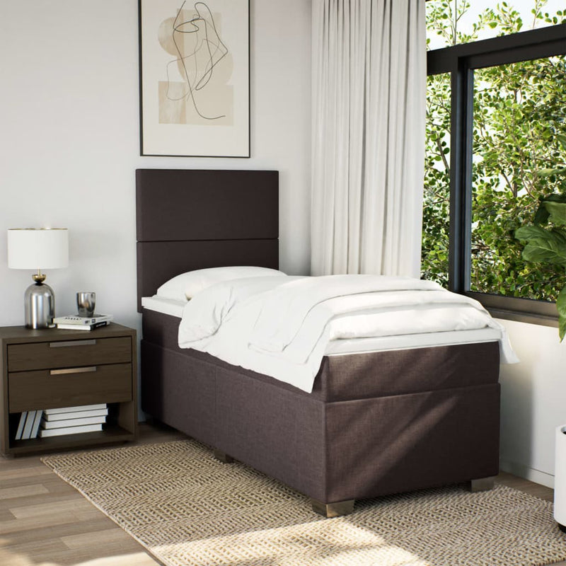 Pat box spring cu saltea, maro închis, 100x200 cm, textil
