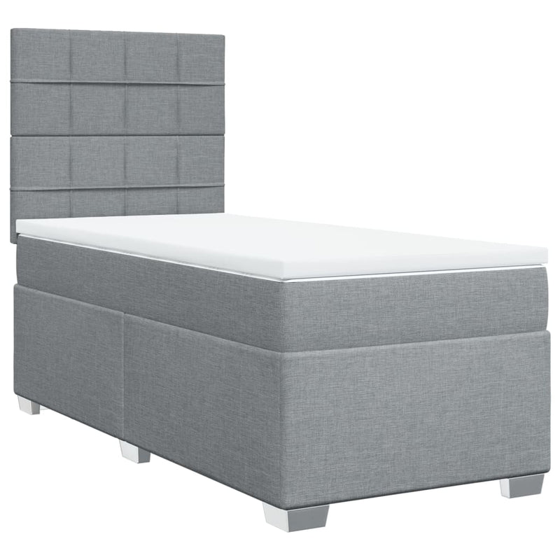 Pat box spring cu saltea, gri deschis, 100x200 cm, textil