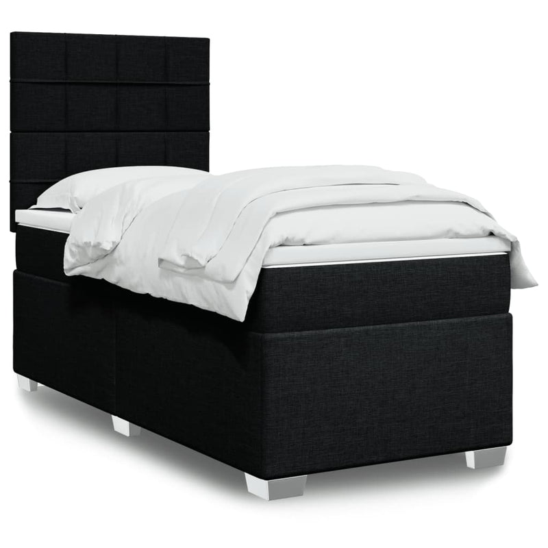 Pat box spring cu saltea, negru, 100x200 cm, textil