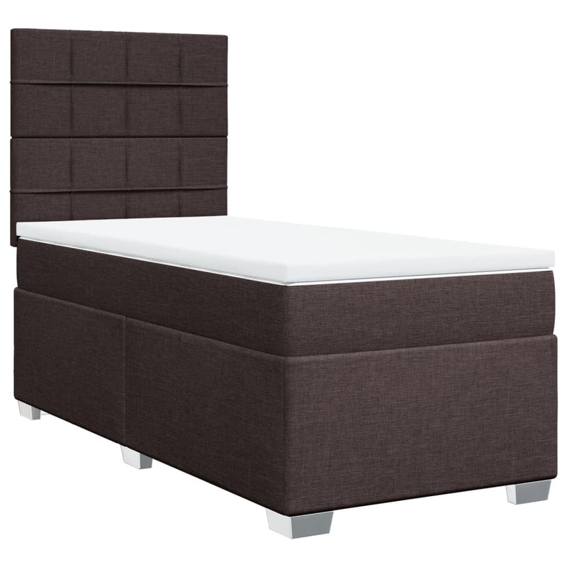 Pat box spring cu saltea, maro închis, 100x200 cm, textil