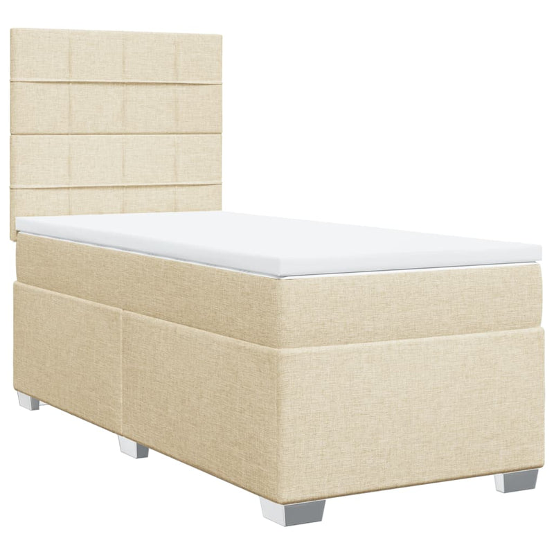 Pat box spring cu saltea, crem, 100x200 cm, textil