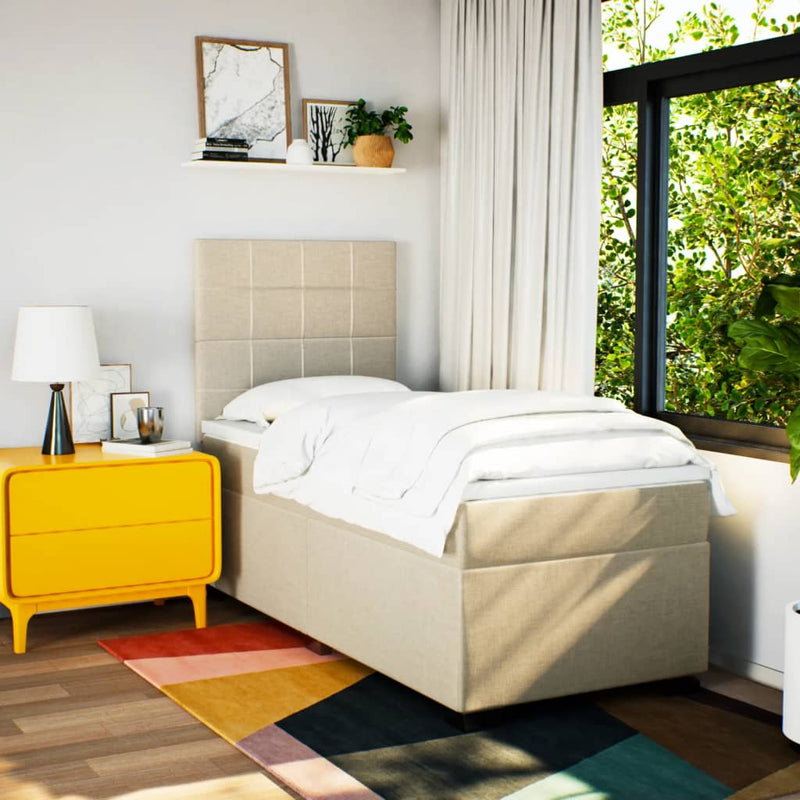 Pat box spring cu saltea, crem, 100x200 cm, textil