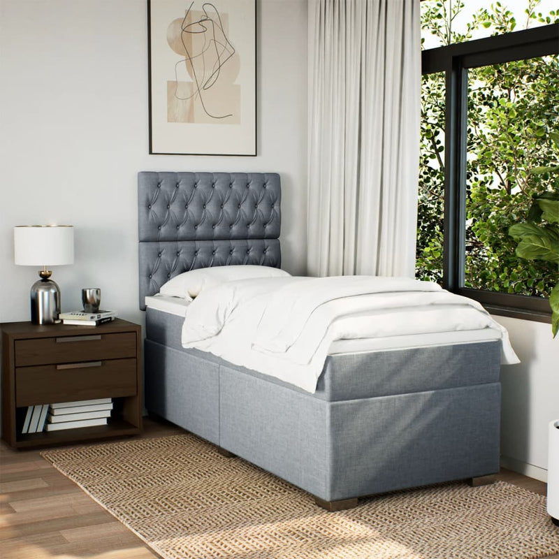 Pat box spring cu saltea, gri deschis, 100x200 cm, textil