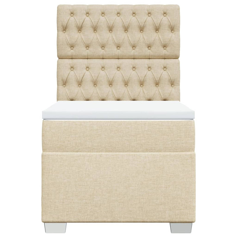 Pat box spring cu saltea, crem, 100x200 cm, textil