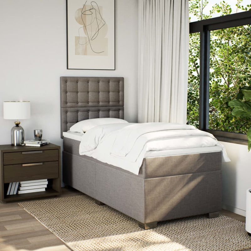 Pat box spring cu saltea, gri taupe, 100x200 cm, textil