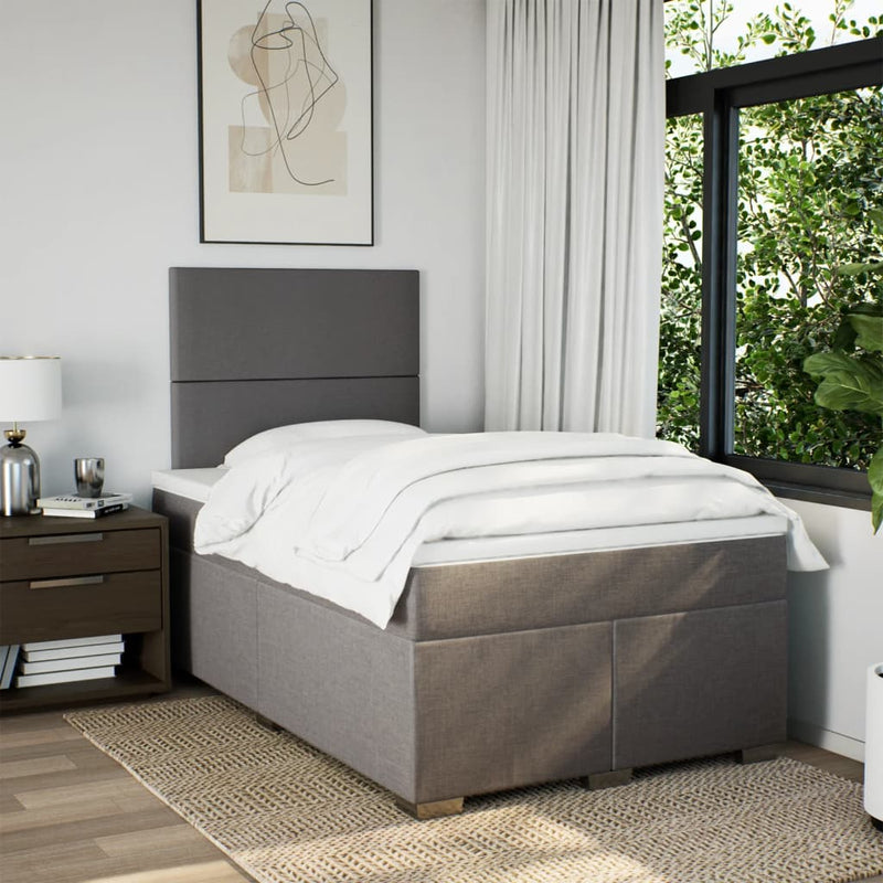 Pat box spring cu saltea, taupe, 120x190 cm material textil