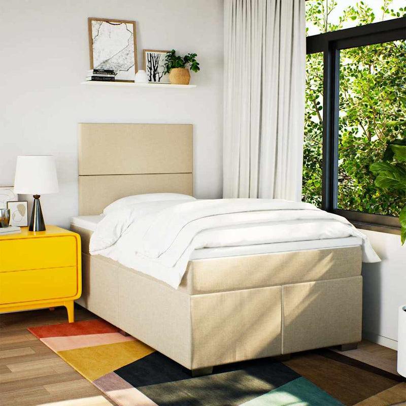 Pat continental cu saltea, crem, 120x190 cm, textil