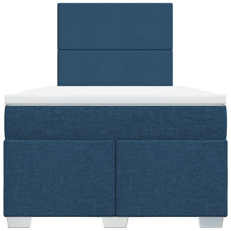 Pat box spring cu saltea, albastru, 120x190 cm, material textil